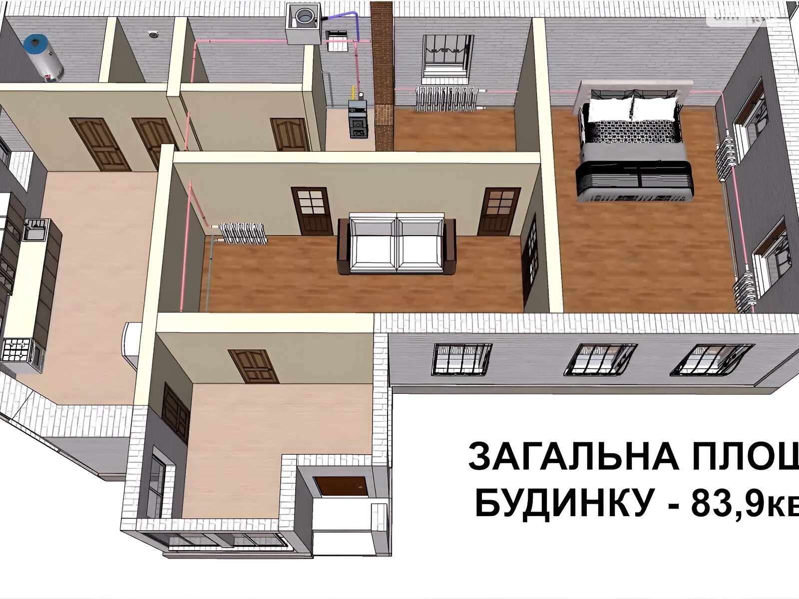 одноповерховий будинок з верандою, 83.9 кв. м, цегла. Продаж у Погребах фото 1 одноповерховий будинок з верандою, 83.9 кв. м, цегла. Продаж у Погребах фото 1