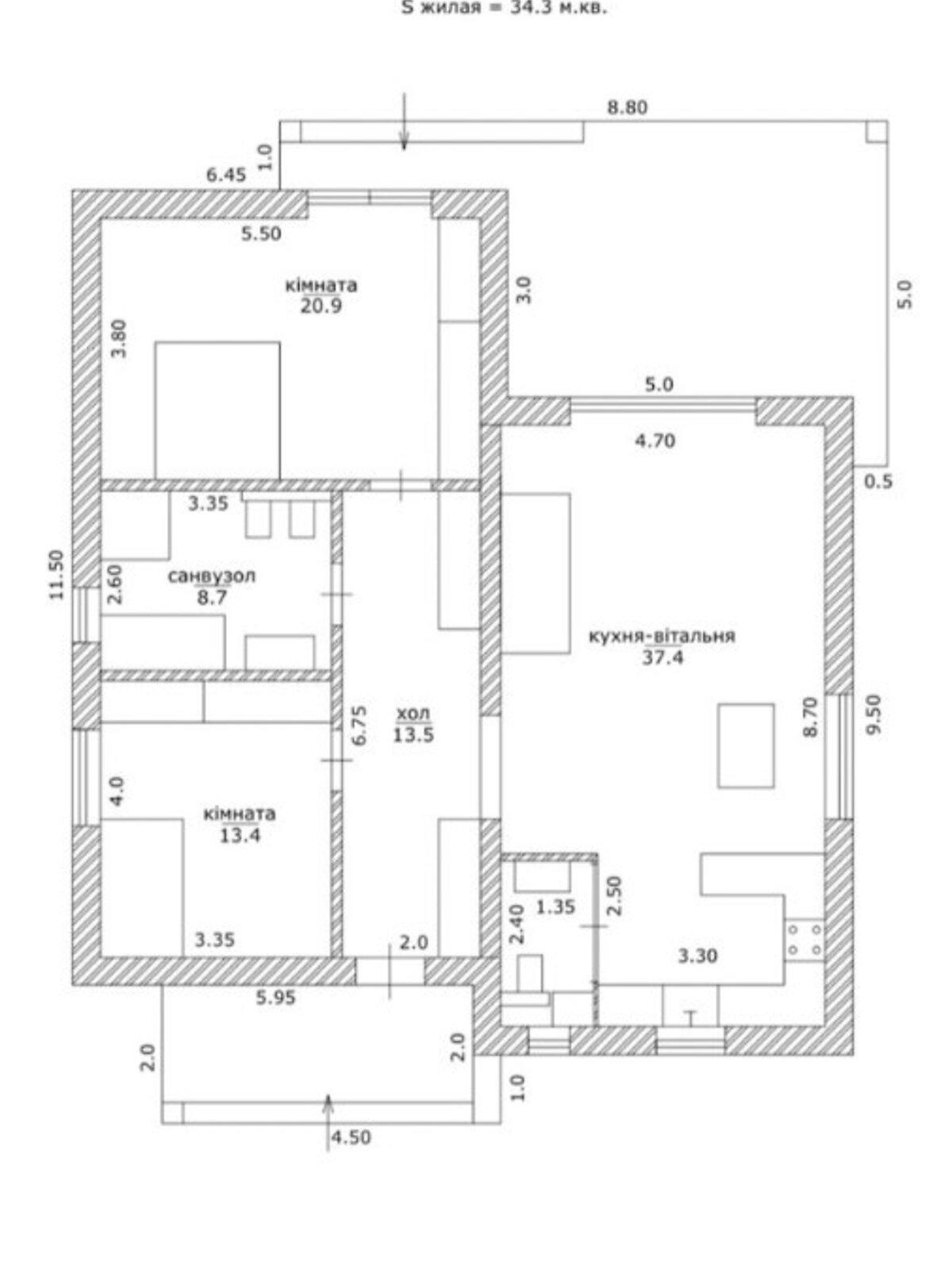 одноповерховий будинок з ремонтом, 103 кв. м, цегла. Продаж у Слобожанському фото 1