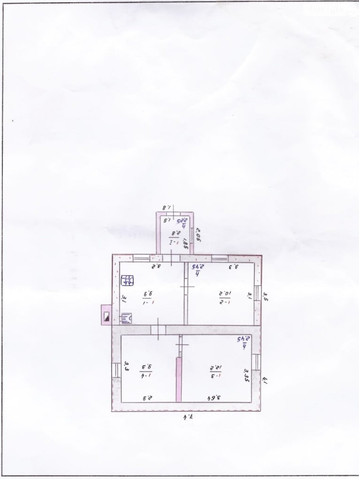 одноповерховий будинок, 44 кв. м, цегла. Продаж у Сурсько-Литовському фото 1