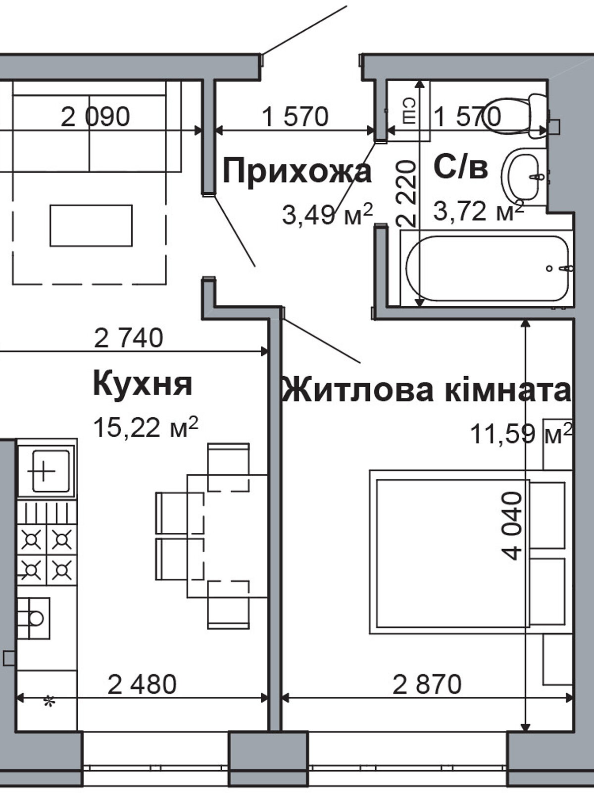 Продажа однокомнатной квартиры в Гатном, на пер. Грушевского, фото 1