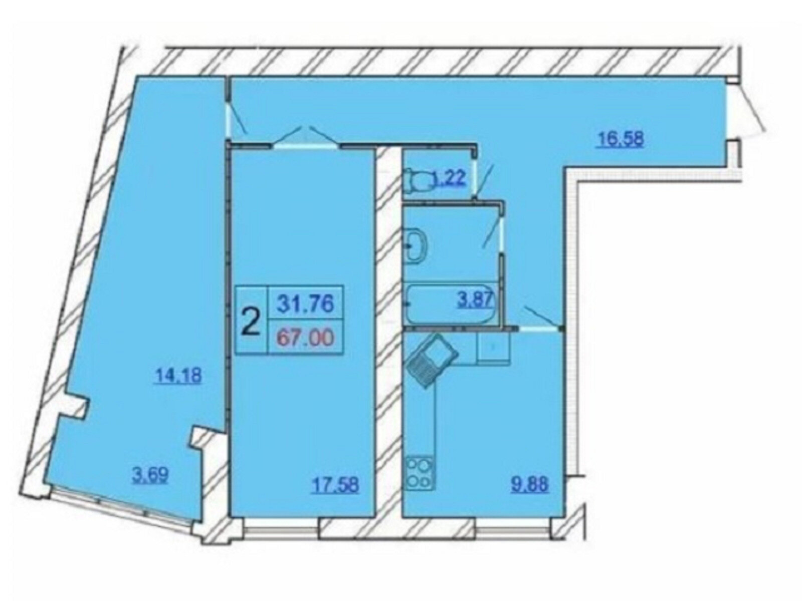 Продажа двухкомнатной квартиры в Хмельницком, на пер. Гетмана Мазепы 31/1А, район Дубово фото 1