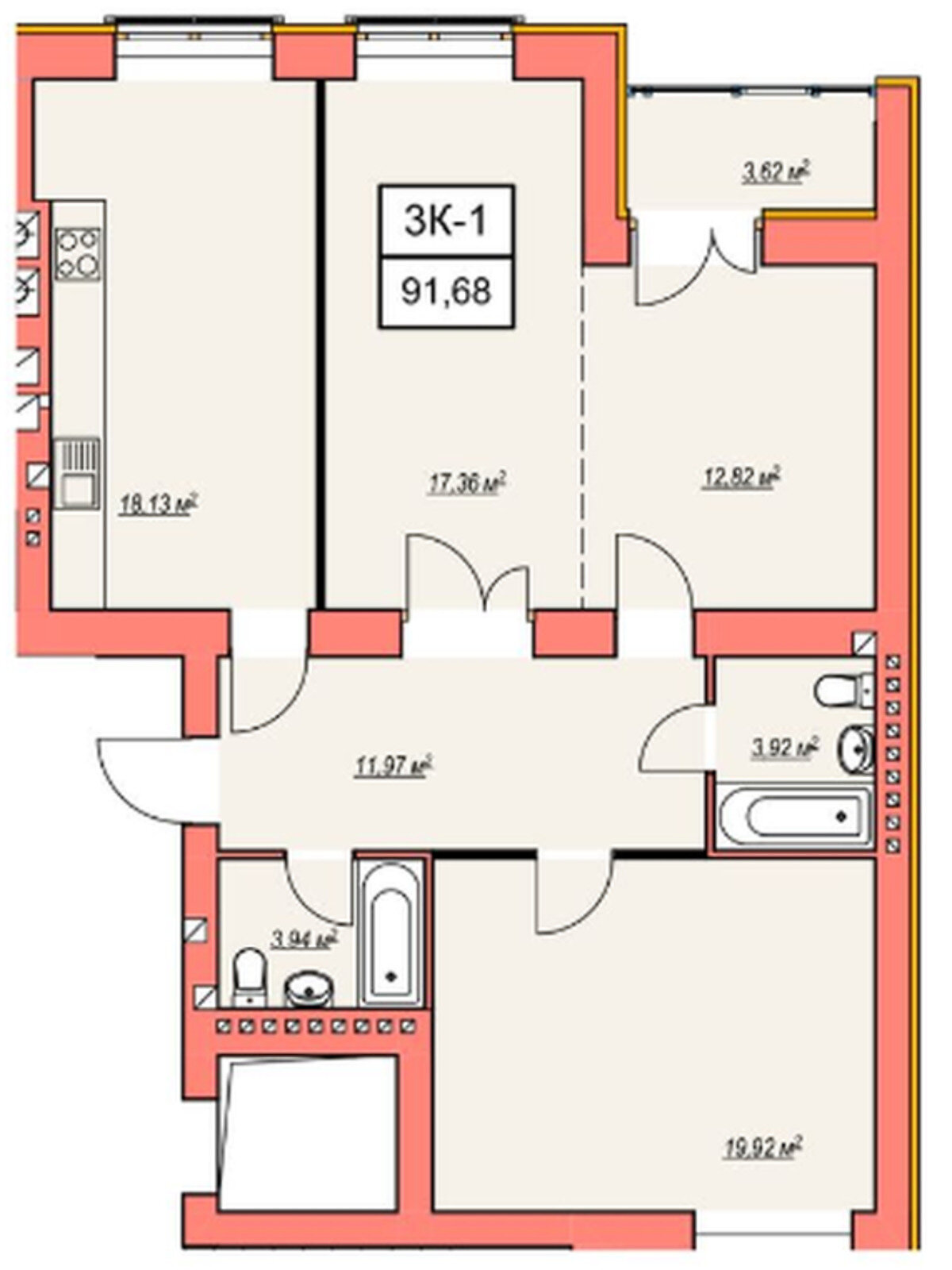 Продажа трехкомнатной квартиры в Хмельницком, на ул. Озерная 17, кв. 43, район Озёрный фото 1