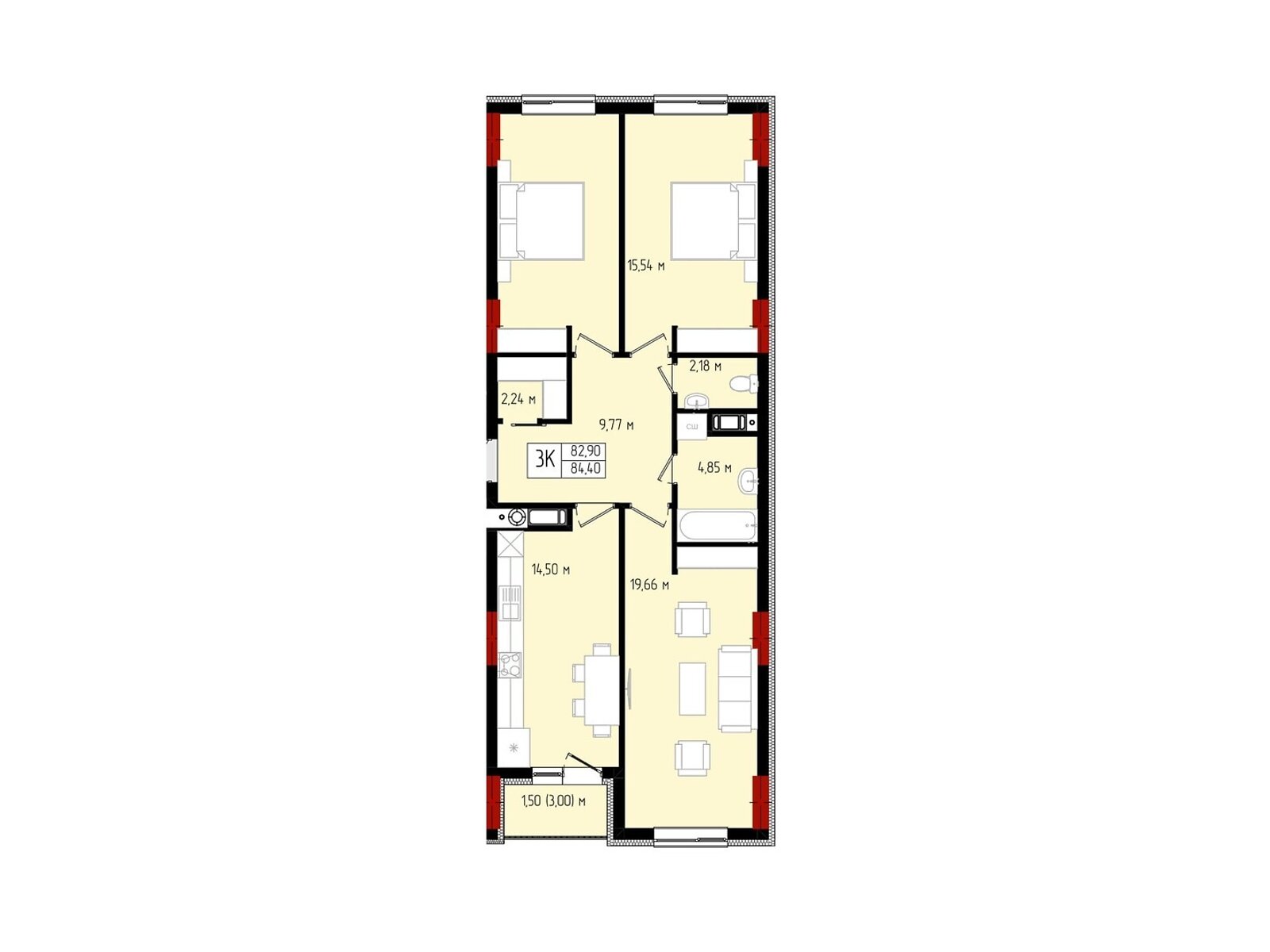 Продажа трехкомнатной квартиры в Ивано-Франковске, на ул. Ленкавского 2А, фото 1