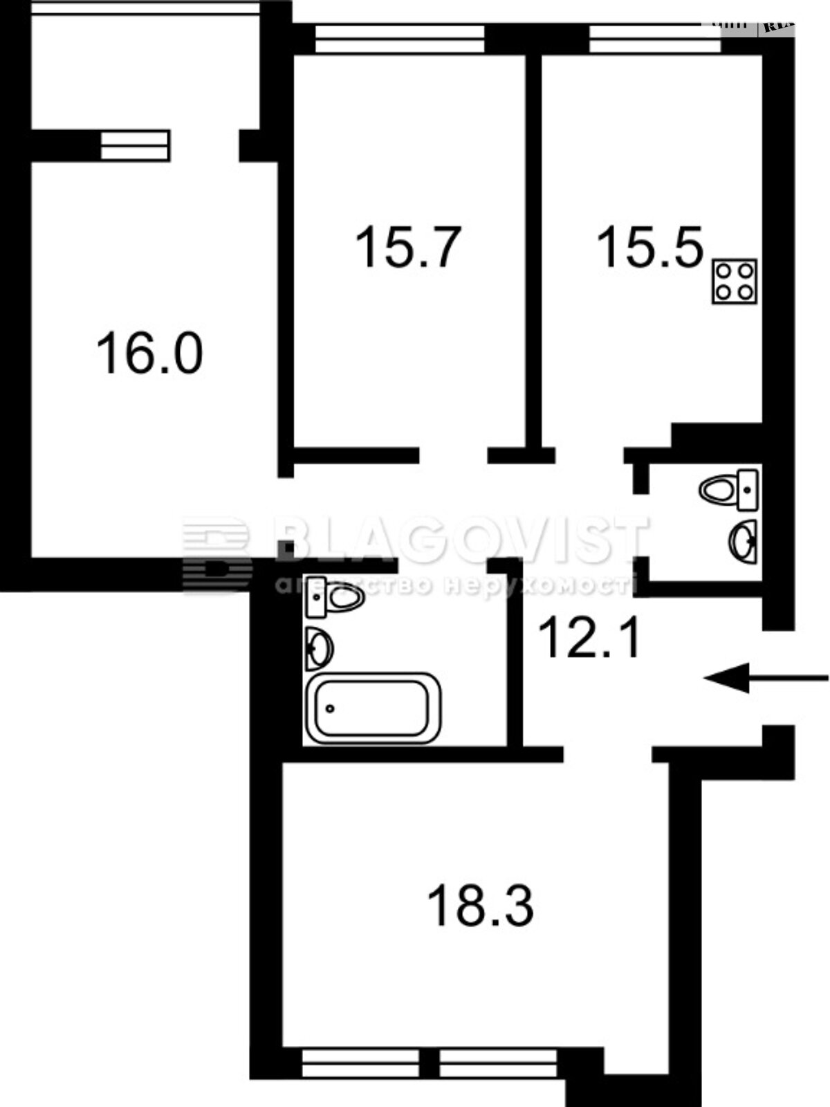 Продажа трехкомнатной квартиры в Киеве, на просп. Степана Бандеры 32Д, фото 1