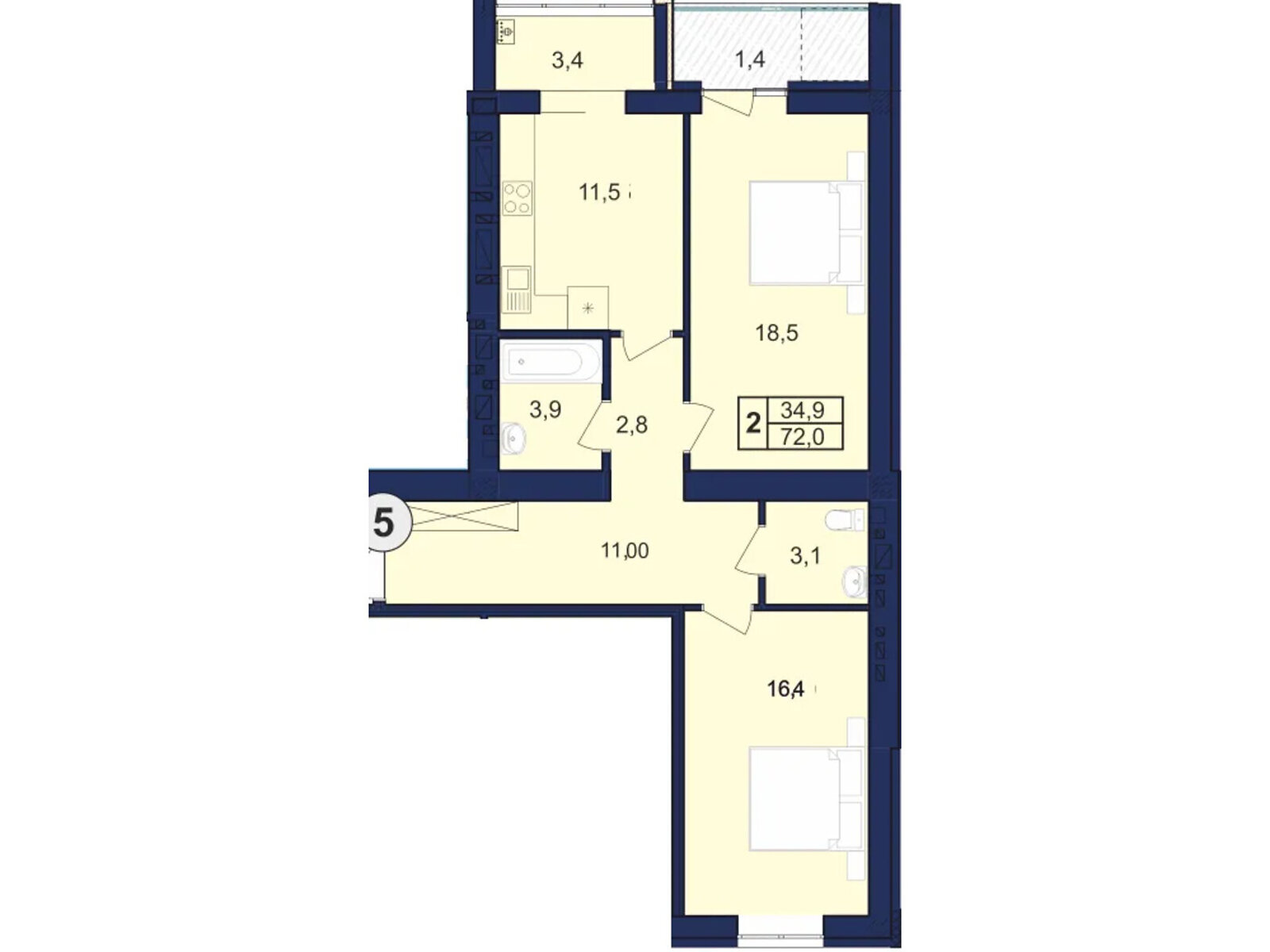 Продаж двокімнатної квартири в Мукачеві, на вул. Ілони Зріні 67В, район Центр фото 1
