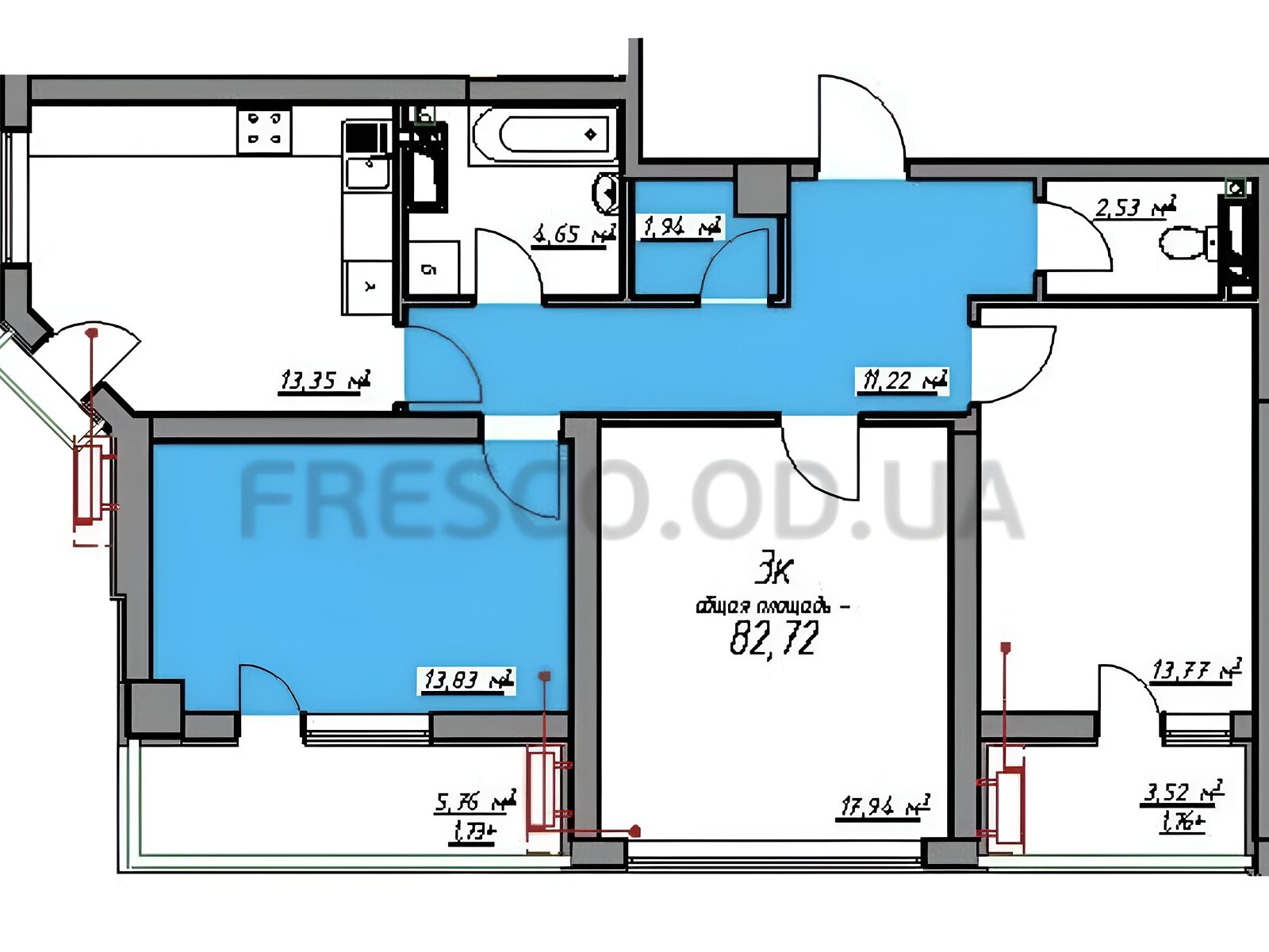 Продажа трехкомнатной квартиры в Одессе, на пер. Курортный 1, фото 1 Продажа трехкомнатной квартиры в Одессе, на пер. Курортный 1, фото 1