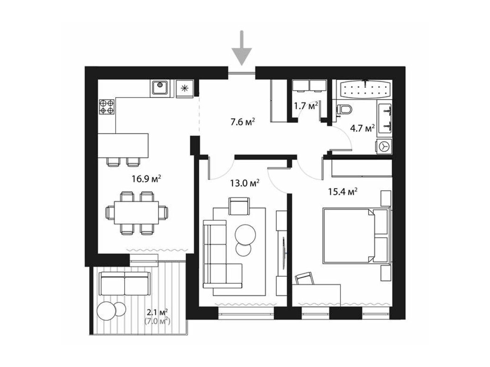 Продажа двухкомнатной квартиры в Тячеве, на ул. Олега Куцина 30, фото 1