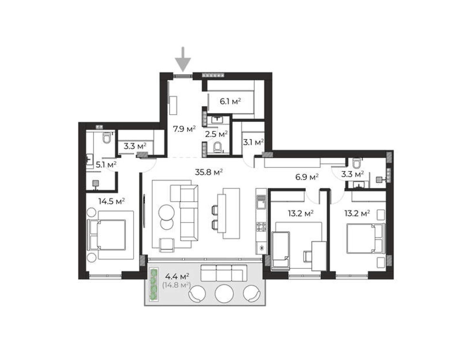 Продажа трехкомнатной квартиры в Ужгороде, на ул. Запорожская 1, район Червеница фото 1