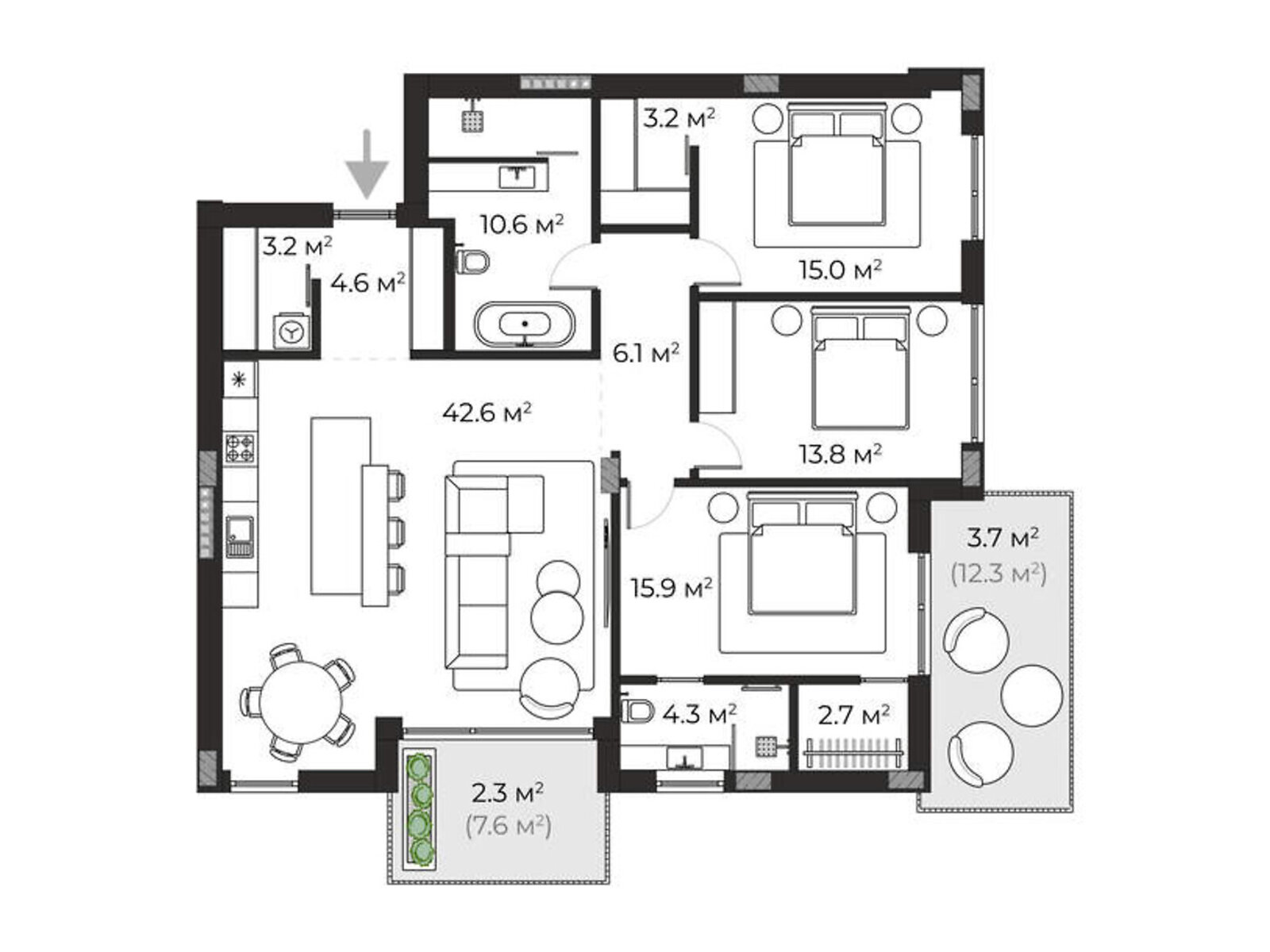 Продаж трикімнатної квартири в Ужгороді, на вул. Запорізька 1, район Червениця фото 1