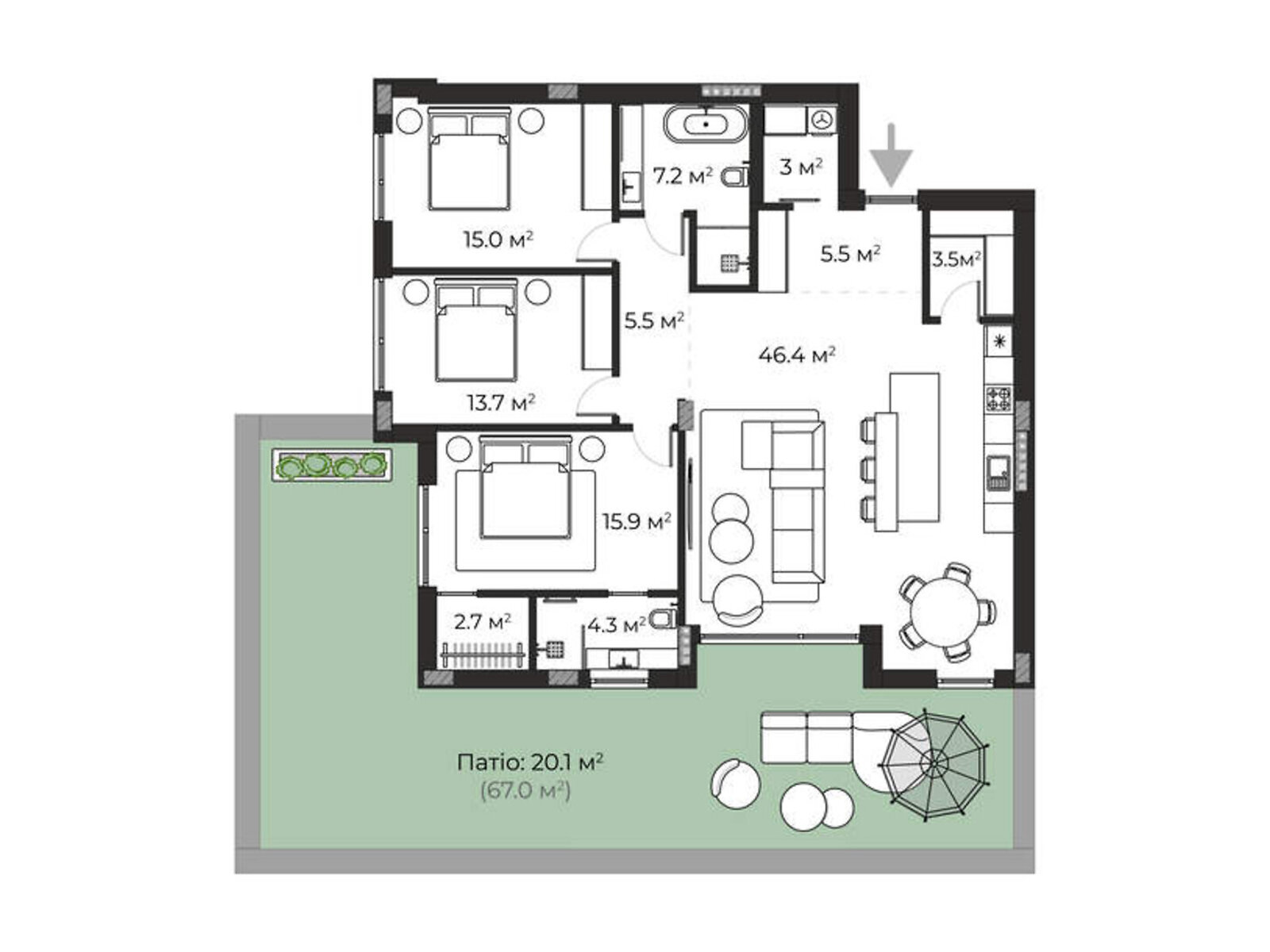 Продаж трикімнатної квартири в Ужгороді, на вул. Запорізька 1, район Червениця фото 1