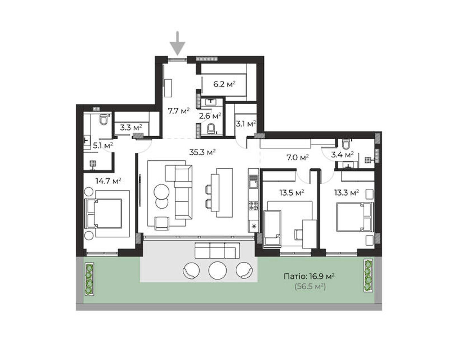 Продаж трикімнатної квартири в Ужгороді, на вул. Запорізька 1, район Червениця фото 1