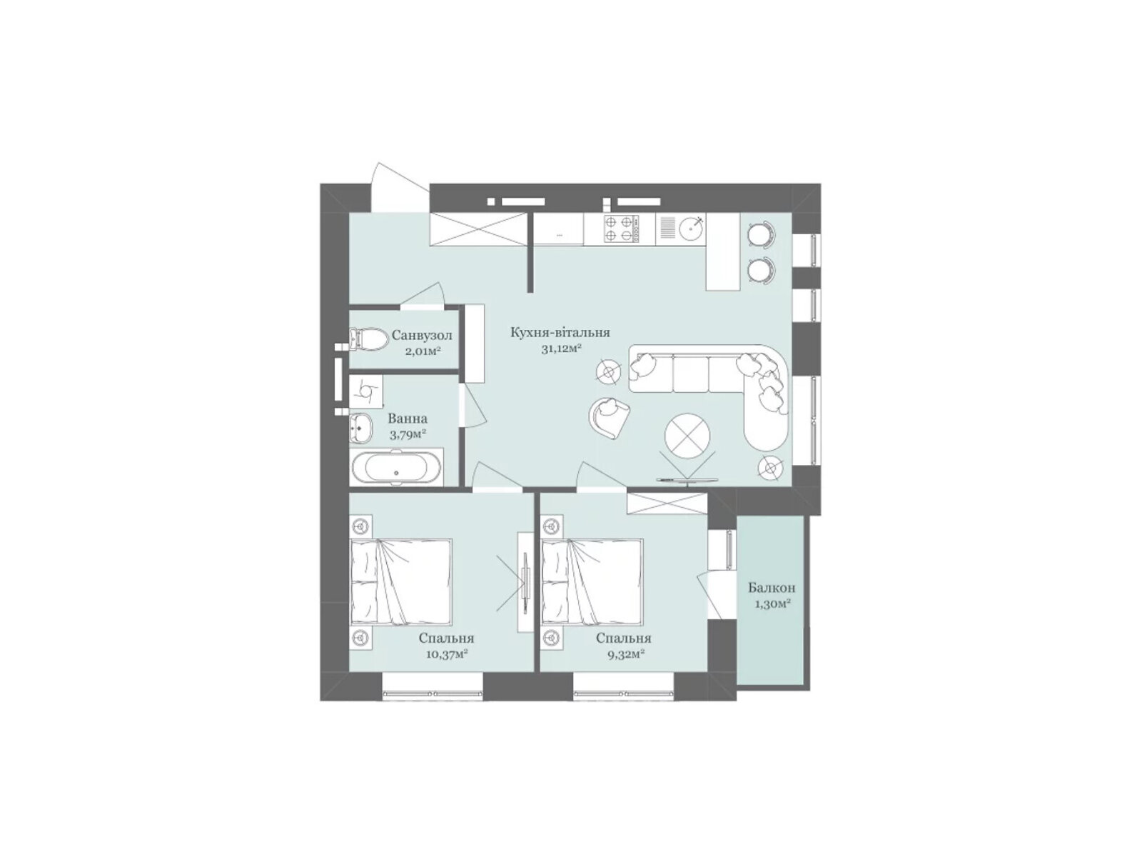 Продаж двокімнатної квартири в Ужгороді, на вул. Тлехаса 19, район Новий фото 1