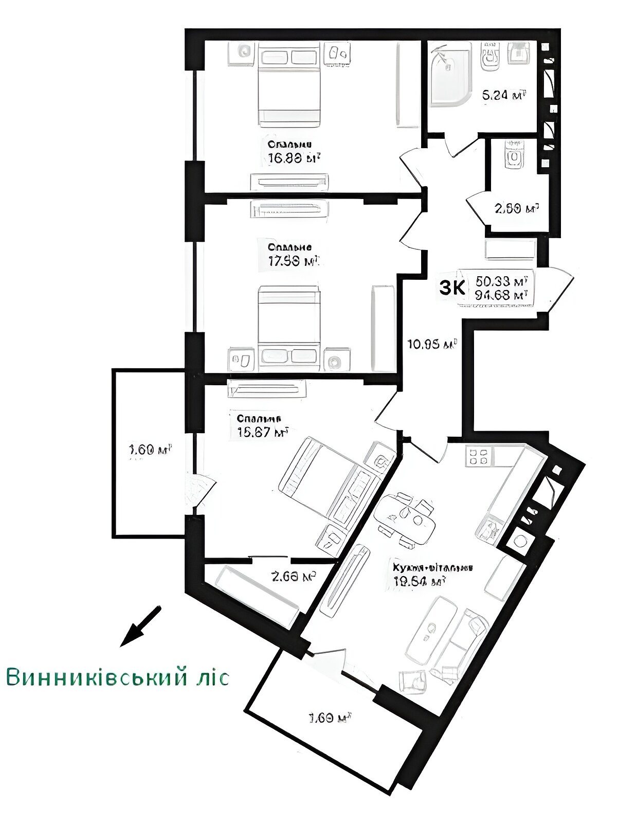 Продаж трикімнатної квартири в Винниках, на вул. Лісна, район Личаківський фото 1 Продаж трикімнатної квартири в Винниках, на вул. Лісна, район Личаківський фото 1