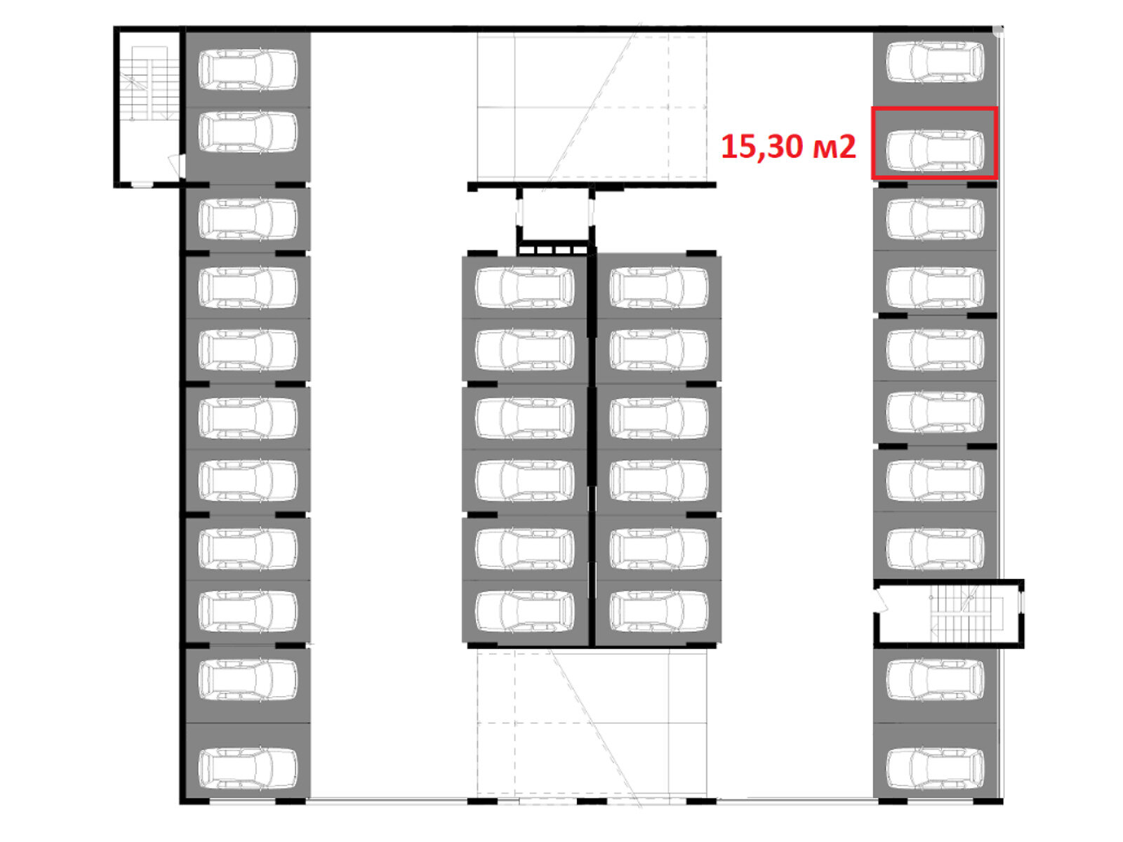 Место в подземном паркинге под легковое авто в Львове, площадь 15.3 кв.м. фото 1