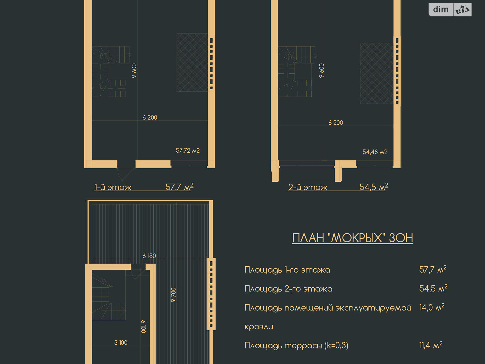 трехэтажный таунхаус, 134.4 кв. м, газобетон. Продажа в Белогородке фото 1