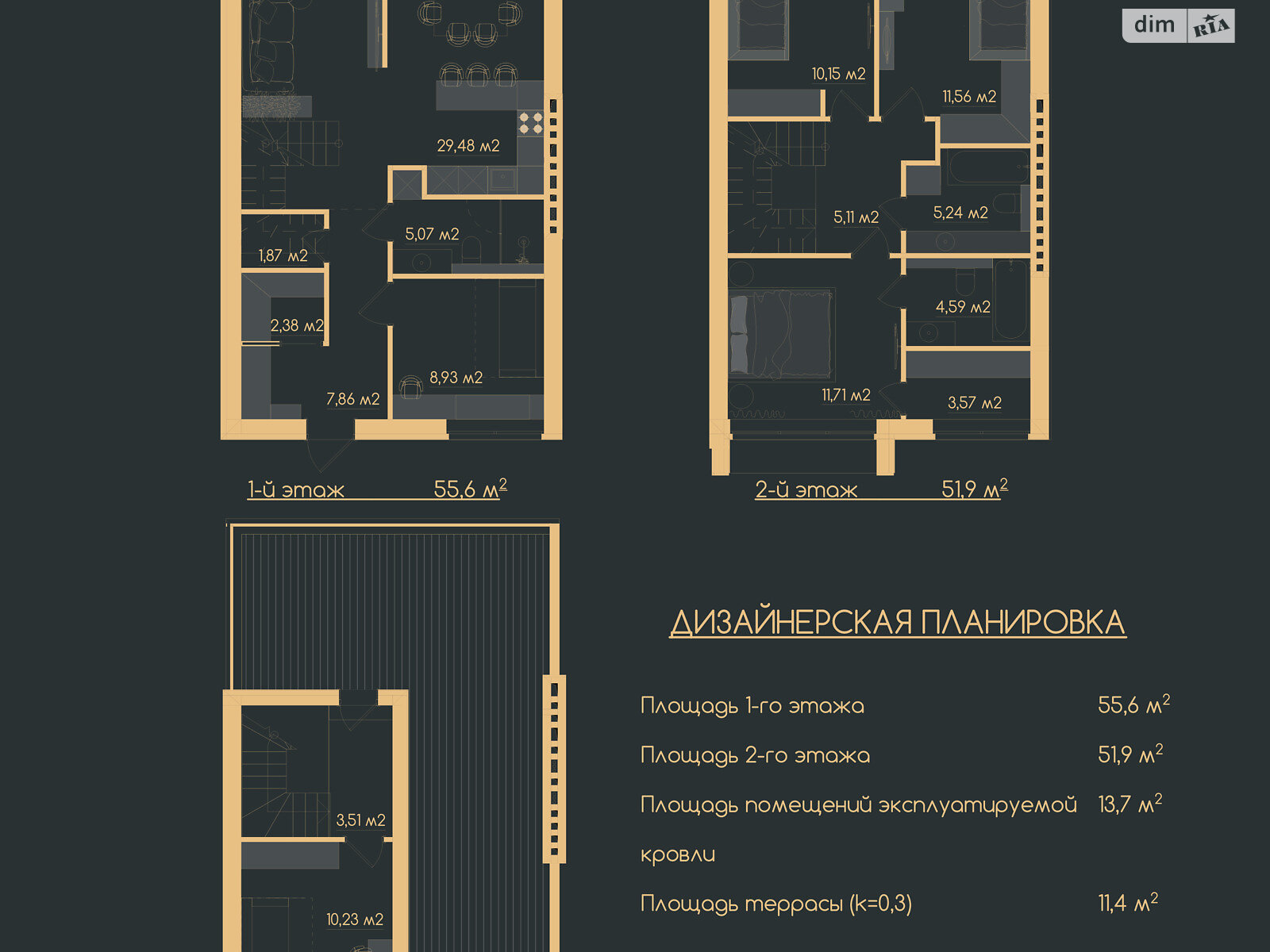 трехэтажный таунхаус, 134.4 кв. м, газобетон. Продажа в Белогородке фото 1