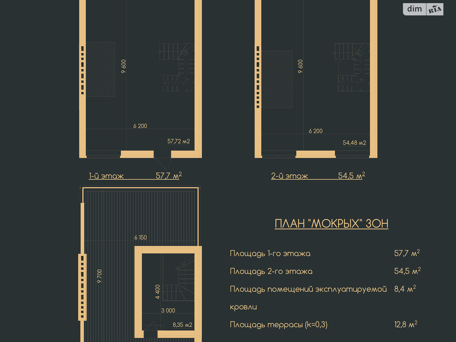 трехэтажный таунхаус, 130.2 кв. м, газобетон. Продажа в Белогородке фото 1