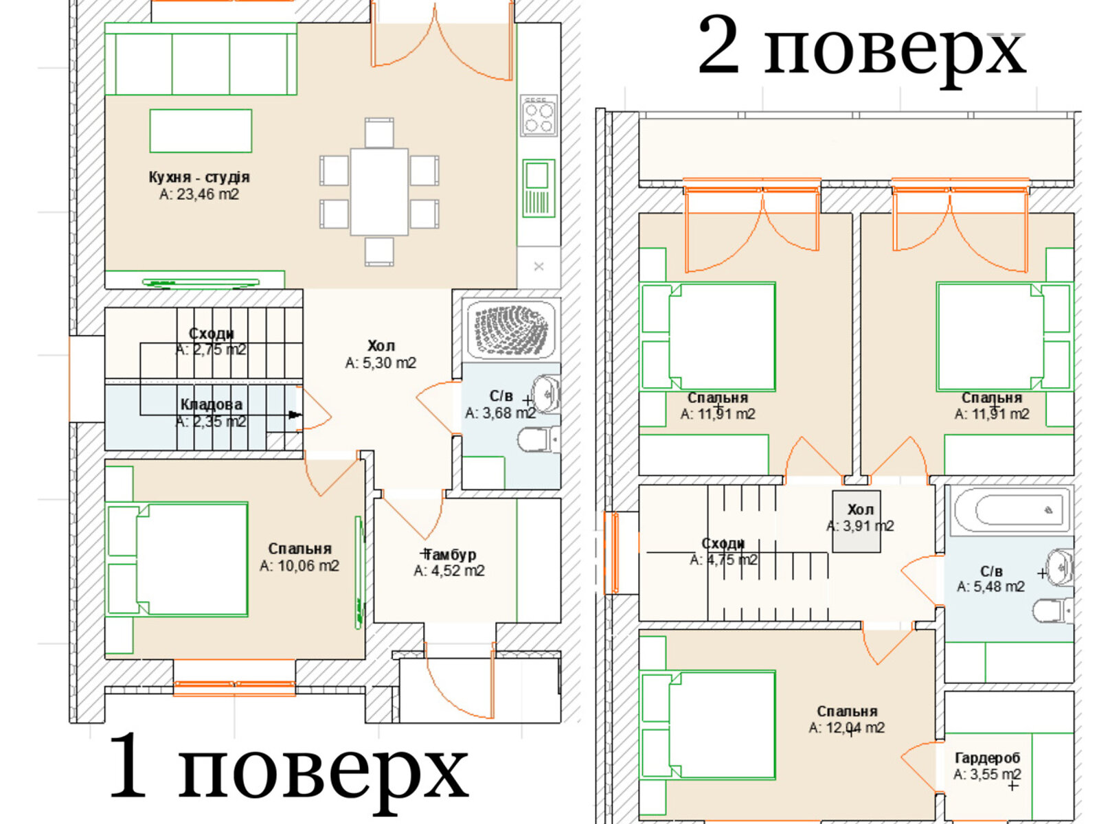 двоповерховий таунхаус, 105.67 кв. м, керамічна цегла. Продаж в Бучі, район Буча фото 1