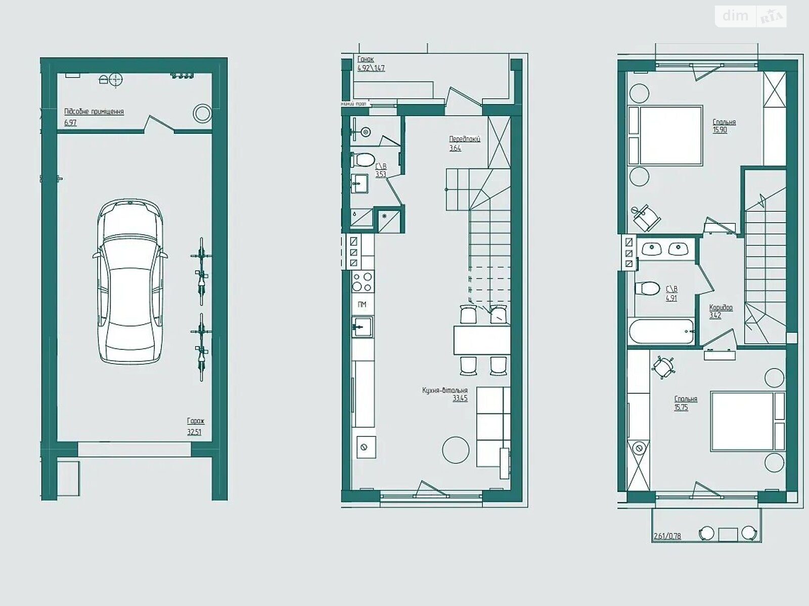 двухэтажный таунхаус, 120 кв. м, кирпич. Продажа в Поляниця фото 1