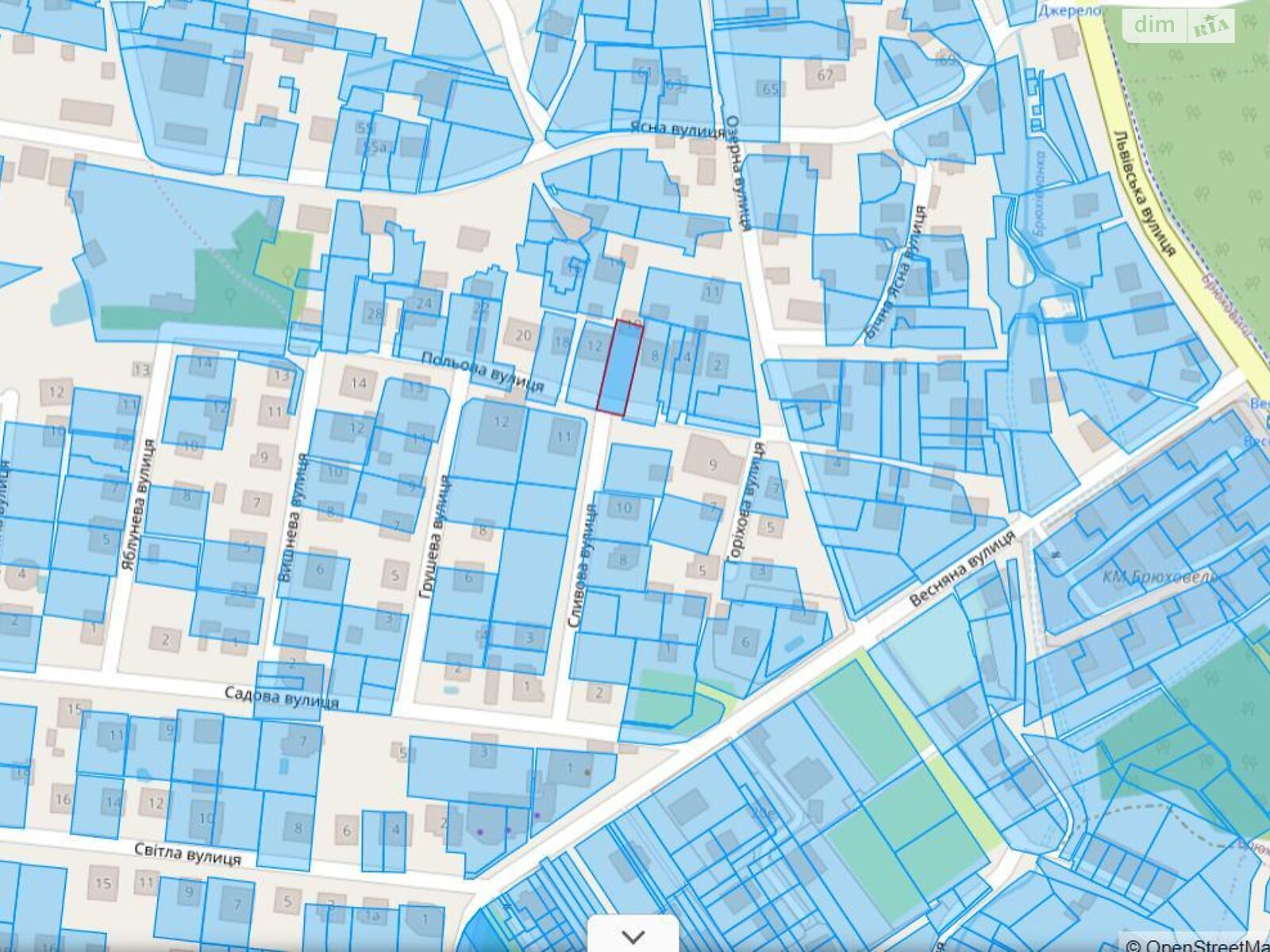 Земельный участок под жилую застройку в Брюховичах, площадь 7.4 сотки фото 1