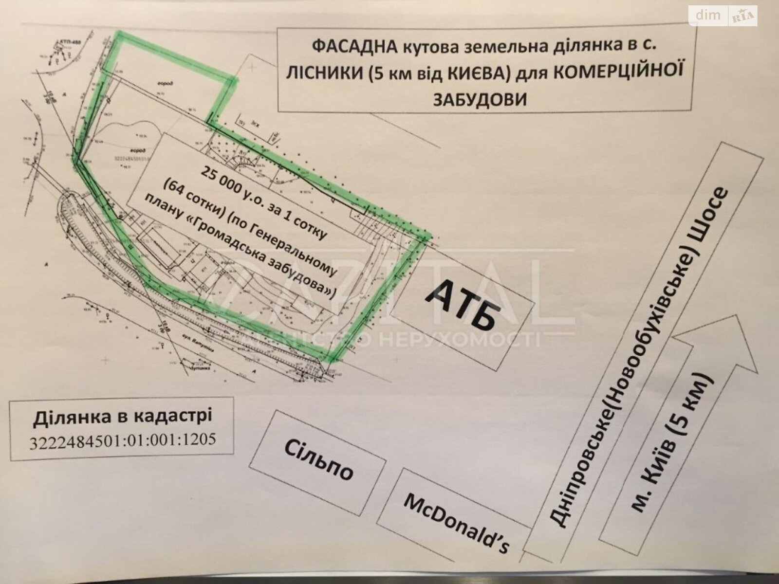 Земельна ділянка комерційного призначення в Лісниках, площа 64 сотки фото 1
