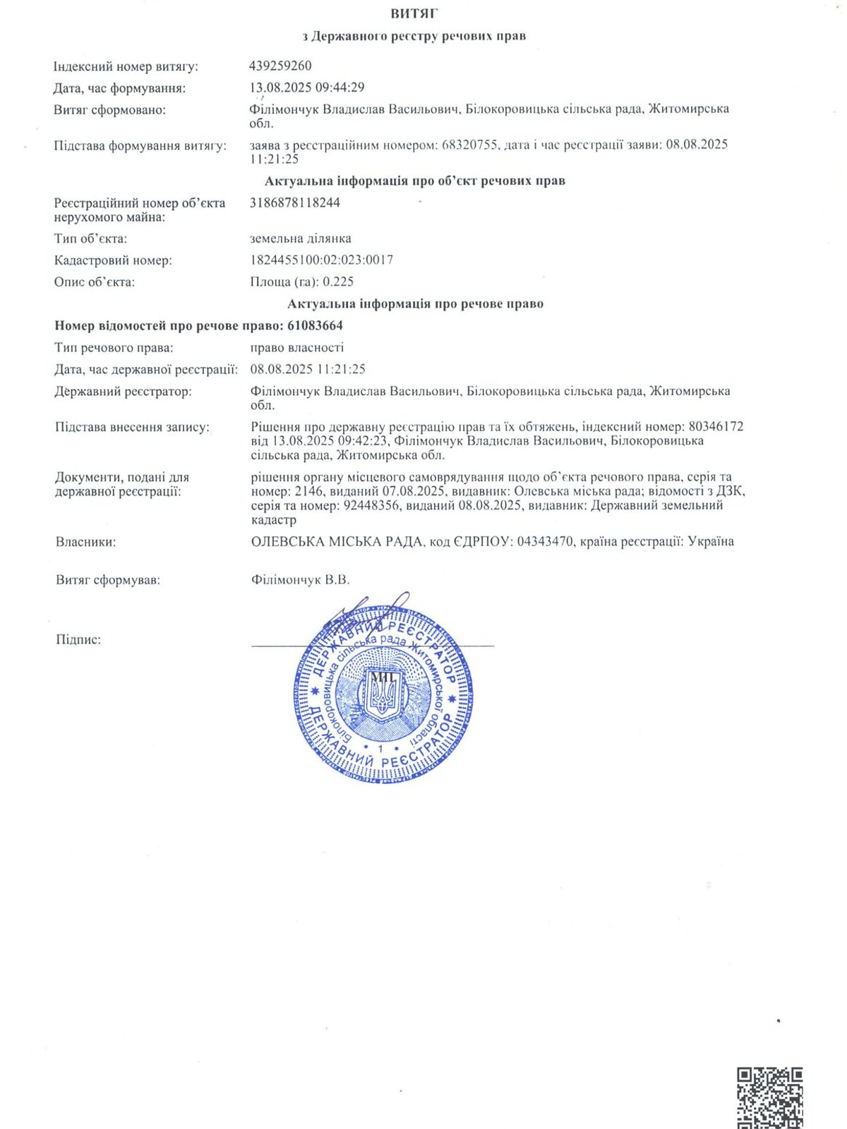 Земельна ділянка комерційного призначення в Олевські, площа 0.225 Га фото 1 Земельна ділянка комерційного призначення в Олевські, площа 0.225 Га фото 1