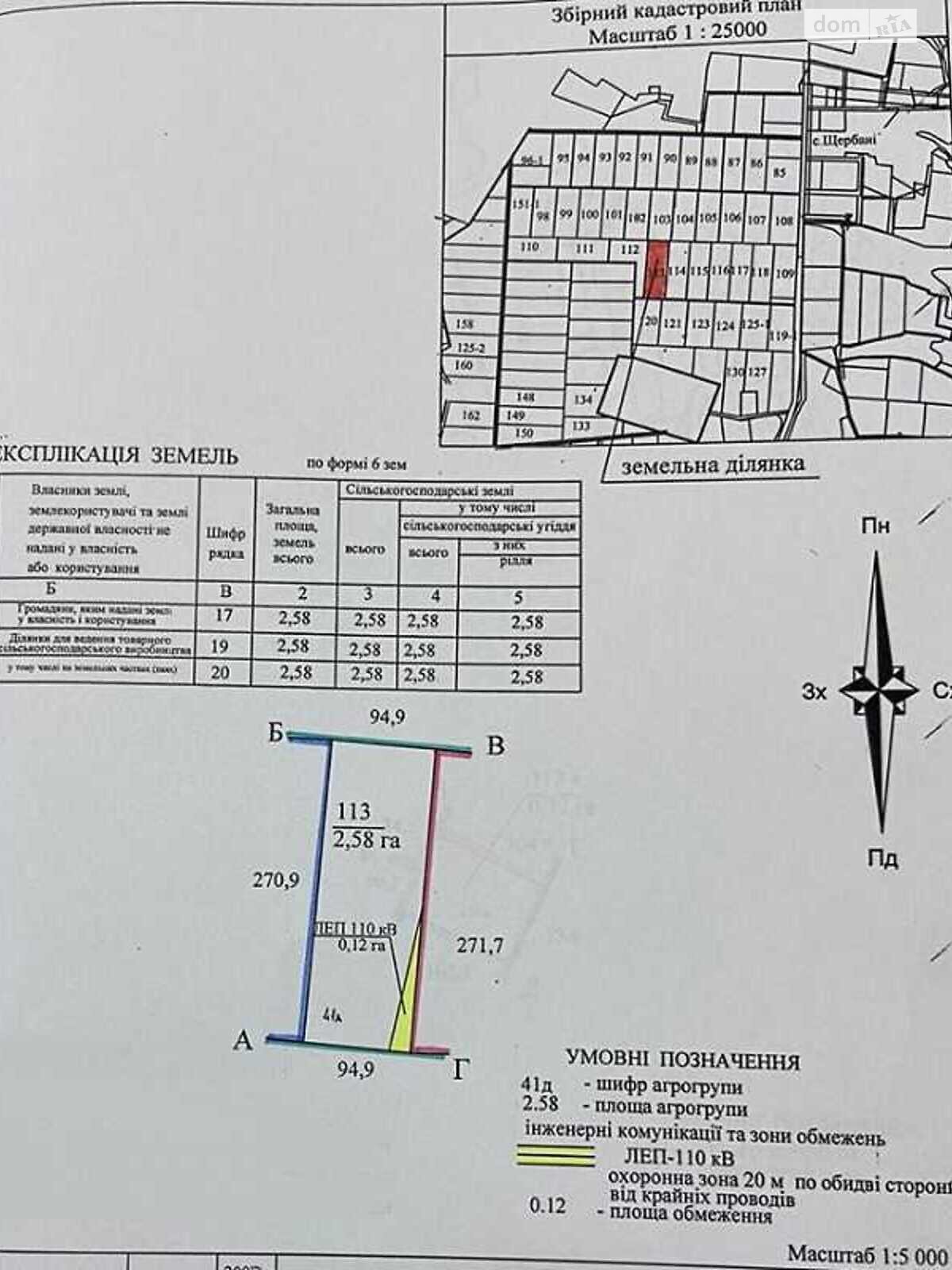 Земельный участок сельскохозяйственного назначения в Щербанях, площадь 258 соток фото 1