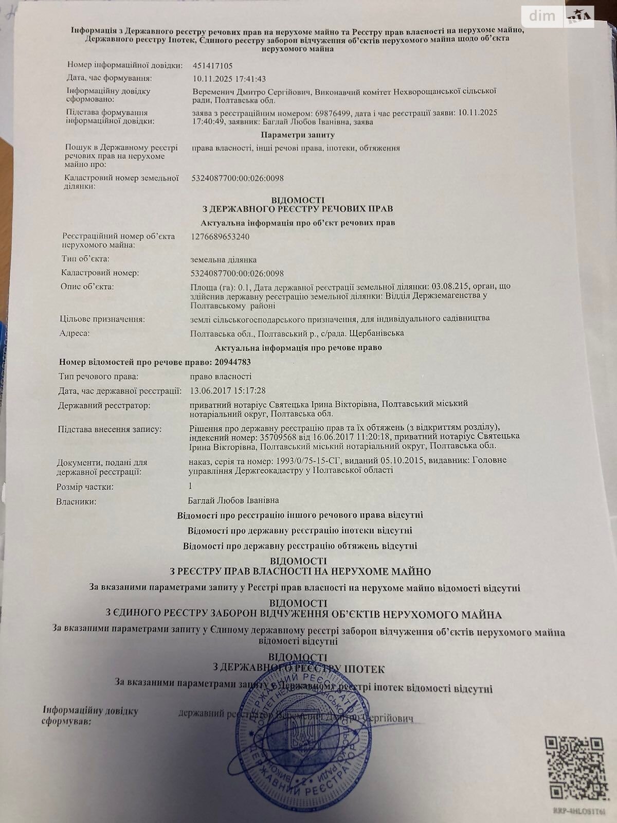 Земельный участок сельскохозяйственного назначения в Щербанях, площадь 0.1 Га фото 1