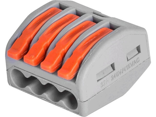 0,08-2,5мм.кв 32А 1⇒3 сполучна одинарна клема 22,3х22,3х14,5мм [p0660007] e.lc.pro.pl.4 E.NEXT помаранчевий важіль - Фото 1