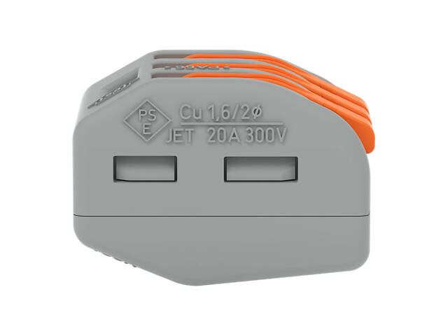 0,08-4мм.кв 32А 1⇒2 сполучна одинарна клема 20,5х17х14,5мм [222-413] WAGO помаранчевий важіль - Фото 2