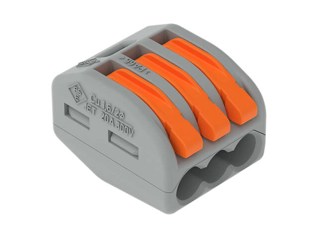 0,08-4мм.кв 32А 1⇒2 сполучна одинарна клема 20,5х17х14,5мм [222-413] WAGO помаранчевий важіль - Фото 3