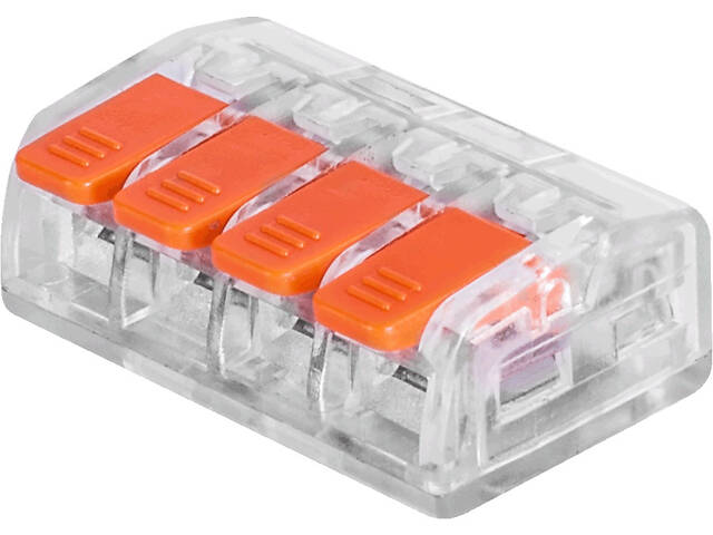 0,08-4мм.кв 32А 1⇒3 сполучна одинарна клема 24х25х12мм [p0660107] e.lc.pro.tr.pl.4 E.NEXT помаранчевий важіль - Фото 1