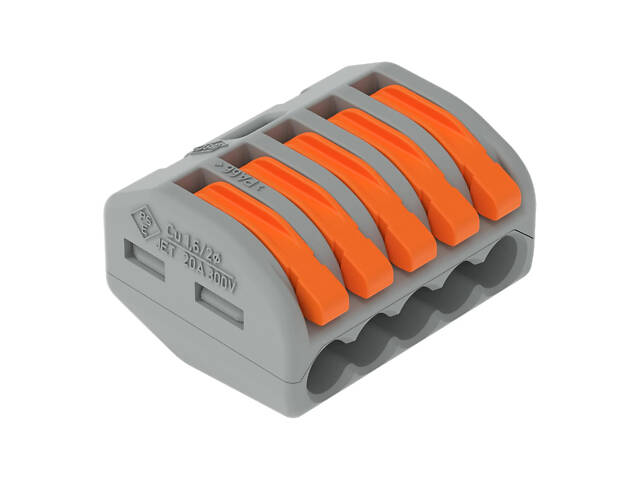 0,08-4мм.кв 32А 1⇒4 сполучна одинарна клема 20,5х26,6х14,5мм [222-415] WAGO помаранчевий важіль - Фото 2