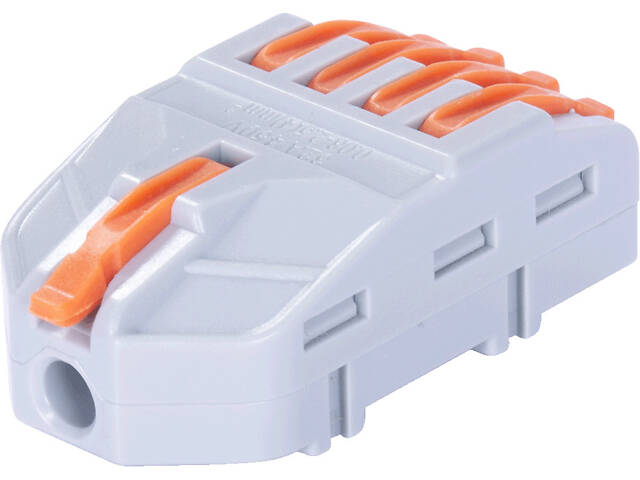 0,08-4мм.кв 32А 1⇒4 прохідна одинарна клема 42х22,4х14,7мм [p0660014] e.lc.pro.aw.uni.pl.1-4 E.NEXT помаранчевий важіль - Фото 1