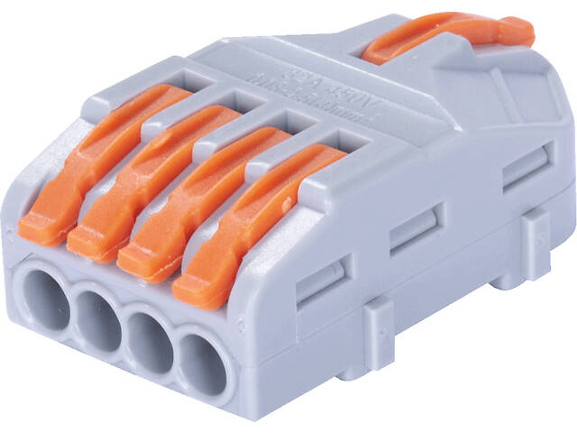 0,08-4мм.кв 32А 1⇒4 прохідна одинарна клема 42х22,4х14,7мм [p0660014] e.lc.pro.aw.uni.pl.1-4 E.NEXT помаранчевий важіль - Фото 2