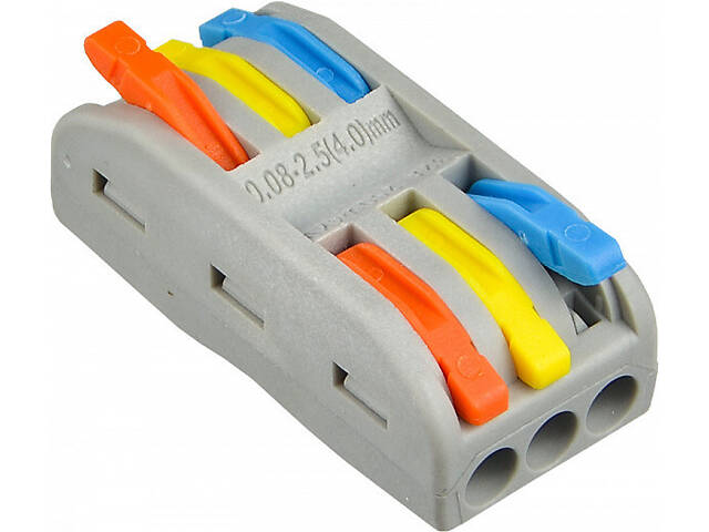 0,08-4мм.кв 32А 3х1⇒3х1 прохідна одинарна клема 40,3х18,6х14,5мм [A0130010112] PCT-2-3-С АСКО кольорові важелі - Фото 1