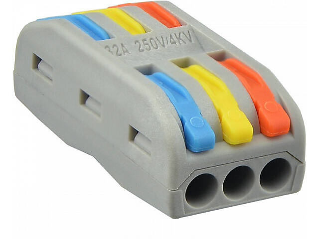 0,08-4мм.кв 32А 3х1⇒3х1 прохідна одинарна клема 40,3х18,6х14,5мм [A0130010112] PCT-2-3-С АСКО кольорові важелі - Фото 2