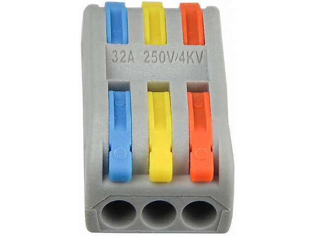 0,08-4мм.кв 32А 3х1⇒3х1 прохідна одинарна клема 40,3х18,6х14,5мм [A0130010112] PCT-2-3-С АСКО кольорові важелі - Фото 3
