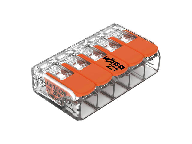 0,2-4мм.кв 32А 1⇒4 сполучна одинарна клема 18,6х30х8,4мм [221-415] WAGO помаранчевий важіль - Фото 1