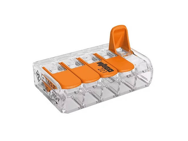 0,2-4мм.кв 32А 1⇒4 сполучна одинарна клема 18,6х30х8,4мм [221-415] WAGO помаранчевий важіль - Фото 2