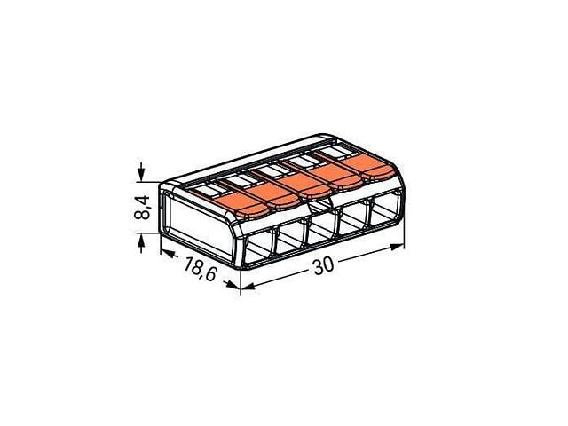 0,2-4мм.кв 32А 1⇒4 сполучна одинарна клема 18,6х30х8,4мм [221-415] WAGO помаранчевий важіль - Фото 3