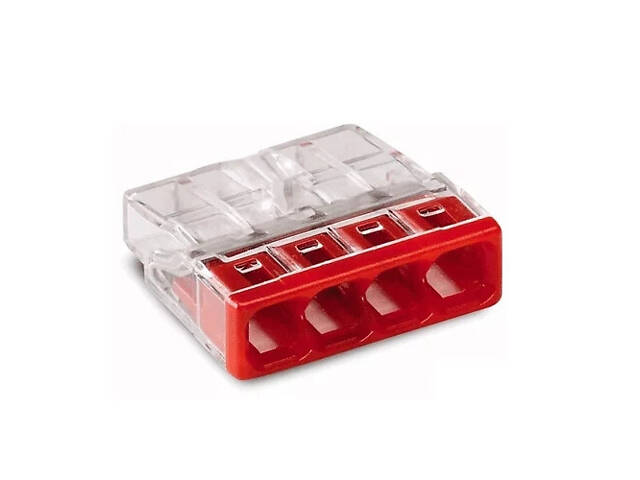 0,5-2,5мм.кв 24А 1⇒3 сполучна одинарна клема 16,7х18х5,8мм [2273-204] WAGO червона вставка - Фото 2