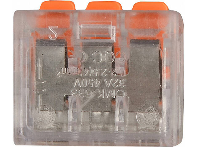 0,5-4мм.кв 32А 1⇒2 сполучна одинарна клема 19,5х19х9,8мм [A0130010132] CMK-633 АСКО помаранчевий важіль - Фото 6