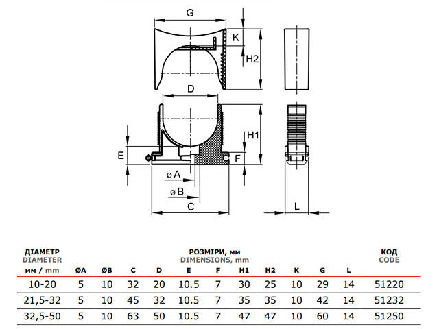 Ø20-32мм Тримач двоскладовий розсувний поліамід для труб [51232] Express ДКС - Фото 2
