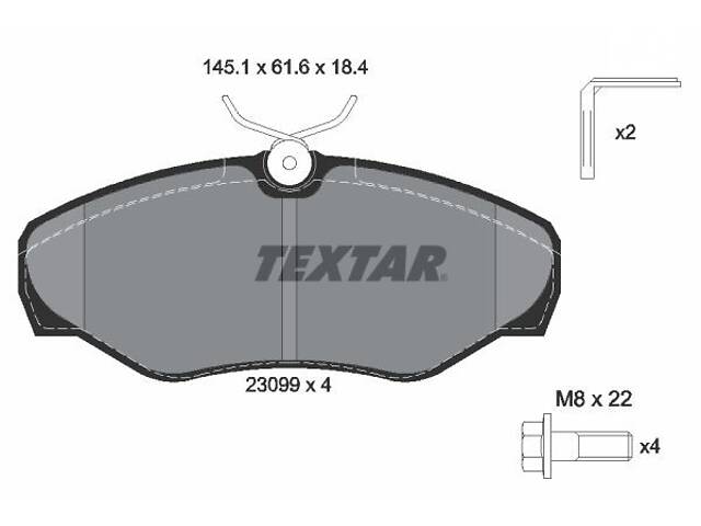 Комплект гальмівних накладок, дискове гальмо TEXTAR 2309902