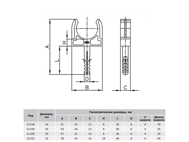 ⌀32 тримач-кліпса з фіксатором та дюбелем, поліпропілен (1 шт.) [51332] EXPRESS ДКС - Фото 4