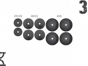 32 кг (4x5, 4х2.5, 2x1.25) дисків, покритих пластиком (31 мм)