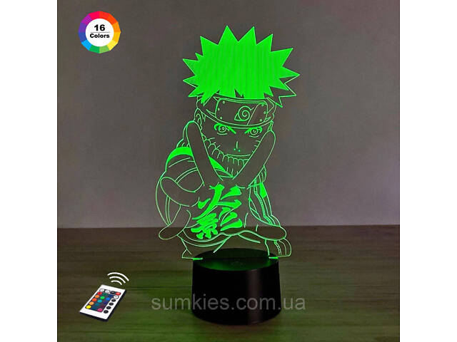 3D нічник 'Наруто' (ВОЛІЧНЕ ЗОБРАЖЕННЯ) + пульт ДК + мережевий адаптер + батарейки (3ААА) 3DTOYSLAMP - Фото 1