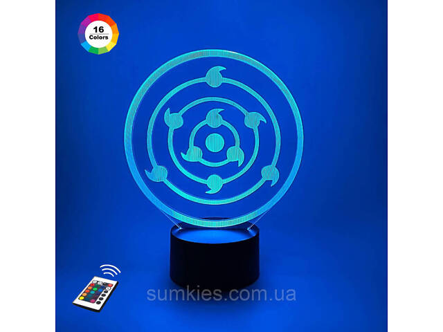 3D нічник 'Знак Ринеган Шарингон' + пульт ДК + мережевий адаптер + батарейки (3ААА) 3DTOYSLAMP - Фото 1