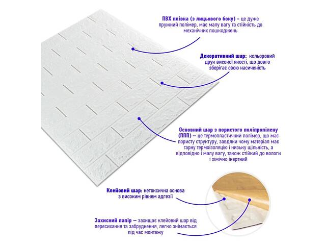 3D панель самоклеюча 690х780х5мм цегла Білий (001-5) SW-00000029 - Фото 2